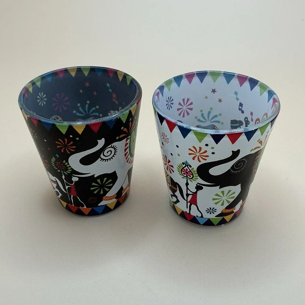 Bombay Store, 2 Tribal‎ Theme Shot Glasses, Elephant-Horse-Camel